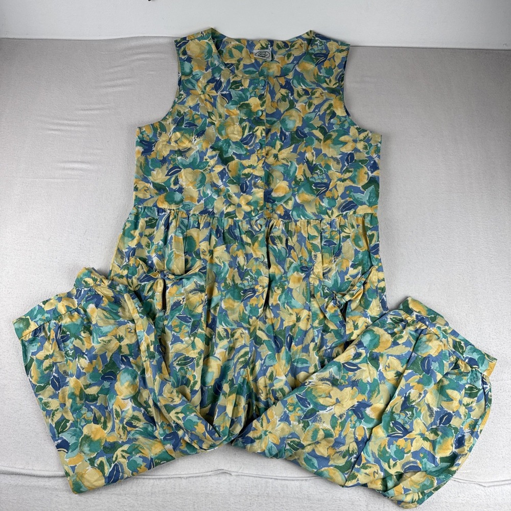 VTG Laura Ashley Womens Yellow Blue Floral Jumpsuit XL *Read* Cottagecore